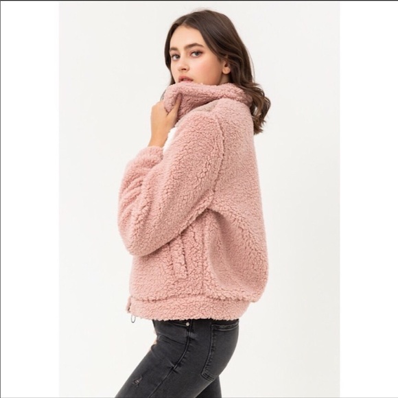 NWT Mauve Contrast Color Block Sherpa Jacket L - Picture 3 of 6